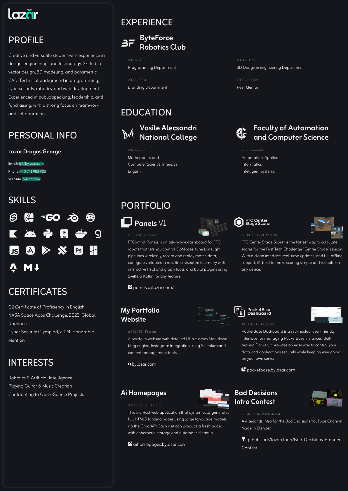 Preview of Lazar's resume